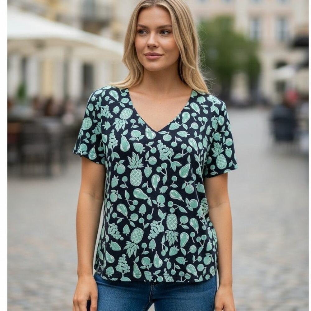 J. Jill Wearever Collection Womens Fruit Print Top Medium Tall Coastal Beach